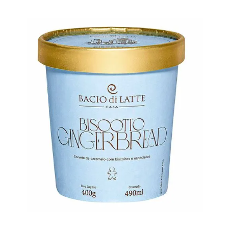 SORVETE BACCIO DE LATTE BISCOTTO GINGERBREAD POTE 490ML