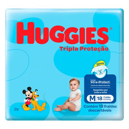 FRALDA DESCARTÁVEL INFANTIL HUGGIES TRIPLA PROTEÇÃO M COM 18 UNIDADES
