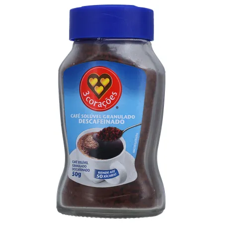 Café Solúvel Granulado 3corações Descafeinado Pote de Vidro 50gr 360-1