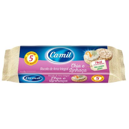 BISCOITO ARROZ CAMIL C/5 PACOTE CHIA E LINHAÇA 90G