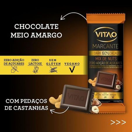Chocolate Barra Vitao Zero Açúcar 60% Cacau Mix De Nuts 70g 
  360-2