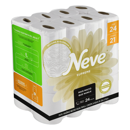PAPEL HIGIÊNICO NEVE SUPREME COM 24 ROLOS FOLHA TRIPLA 360-2