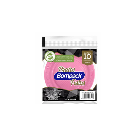 Prato bompack 15cm 10un rosa