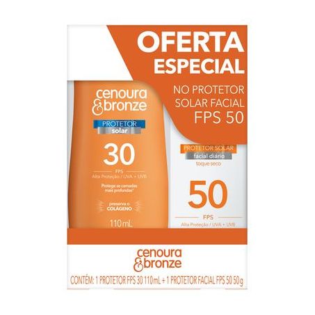 Kit cenoura e bronze protetor solar fps 30 110ml + facial fps 50 50g