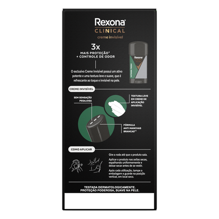 Antitranspirante Creme Invisível 96h Rexona Clinical Men Intense Fresh 58g 360-1