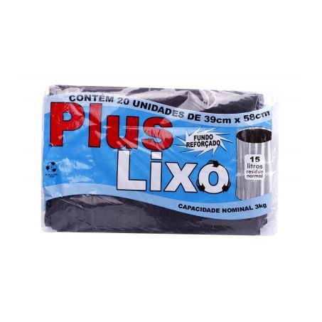 Saco de Lixo Plus Lixo 15 Litros 39cmx58cm Pacote 20un