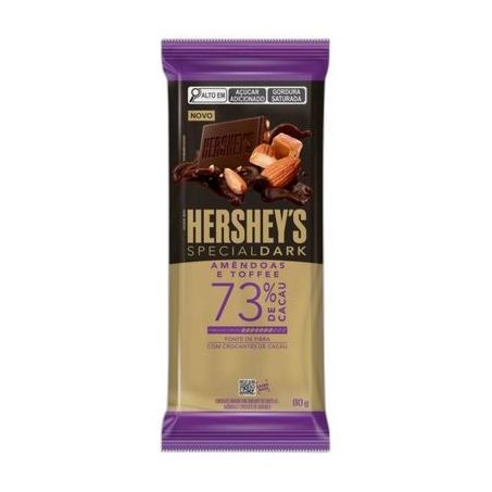 Choc Barra Hersheys Dark 80g 73% Amendoas e Toffee