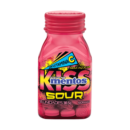 Bala Mentos 38,5g Kiss Sour Morango