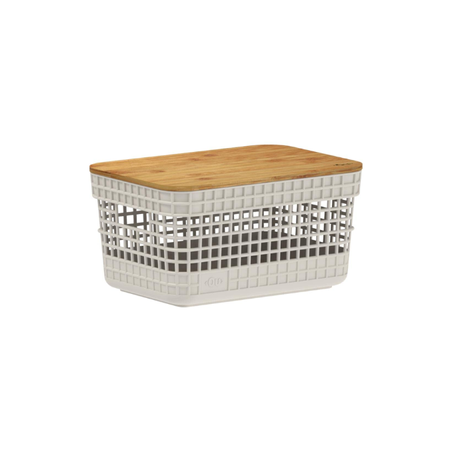CESTO OU ORGANIZADORA GRID COM TAMPA BAMBU BEGE 2,5L