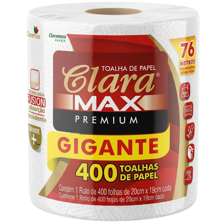 PAPEL TOALHA CLARA MAX GIGANTE 20X19CM 400FLS