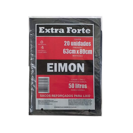Saco de Lixo Eimon Extra Forte 50l c/20 un