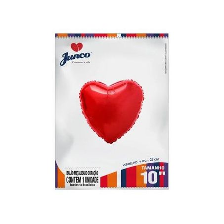 Balao Junco 25cm Metalizado Coracao Vermelho