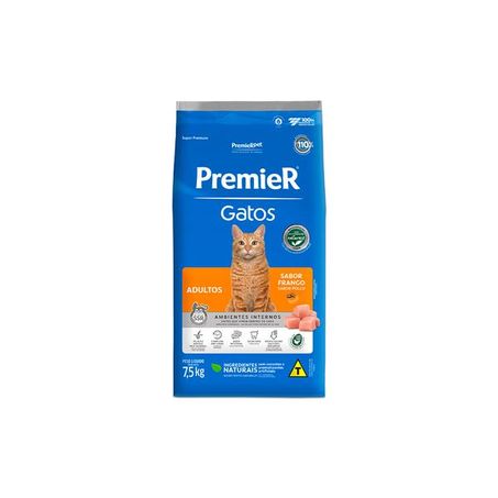 Ração Premier Ambientes Internos para Gatos Adultos Sabor Frango 7,5Kg