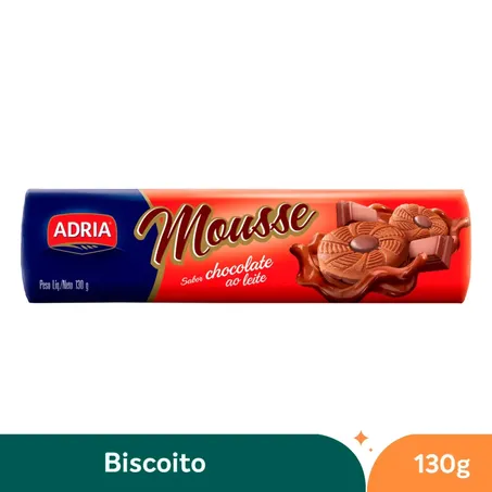 BISC.MOUSSE ADRIA 130G CHOCOLATE LEITE CX 50.0