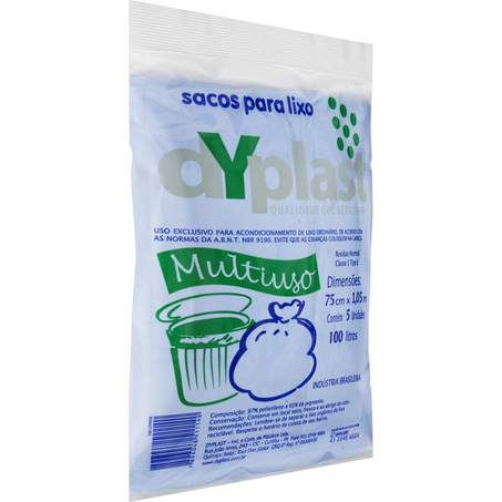 Saco para Lixo Dyplast 100 Litros - Com 5 Sacos