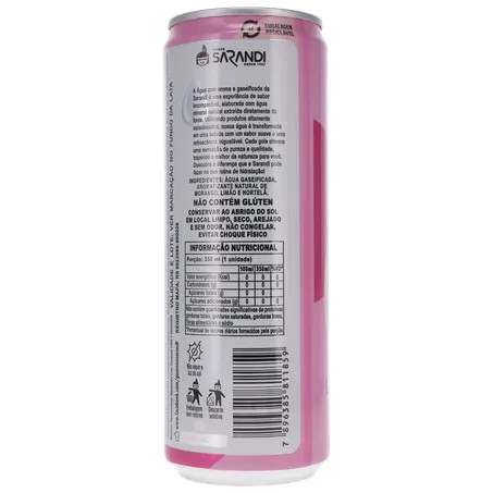 ÁGUA SABORIZADA COM GÁS SARANDI MORANGO, LIMÃO E HORTELÃ LATA 350ML 360-17