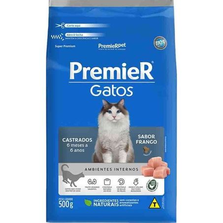 Ração Premier para Gatos Castrados de 6 meses a 6 anos Sabor Frango 500Gr