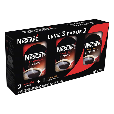 Kit Café Solúvel Nescafé Tradição Lv3 Pgsachê 150G