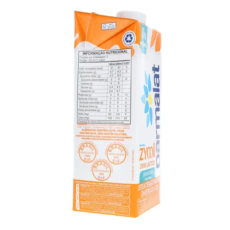 Leite Longa Vida S/Lactose Parmalat Zymil Desnatado Cx 1l 360-29