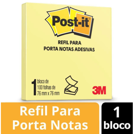 BLOCO DE ANOTAÇÕES REFIL 76 X 76MM C/100FLS AMARELO POST IT 3M