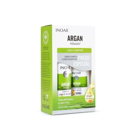 Kit Shampoo Inoar Argan 500ml e Condicionador Liso e Sedoso 250ml