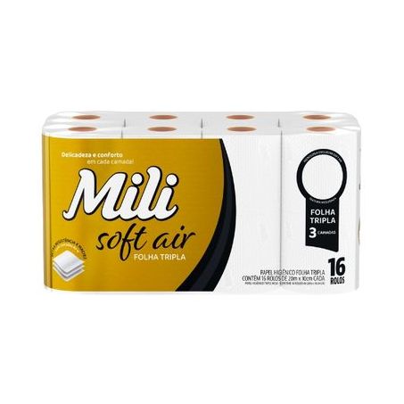 Papel higiênico mili soft air folha tripla 20m c/16un