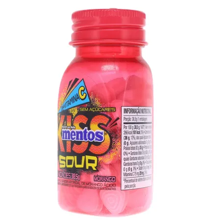 Bala mentos kiss sour sem açúcar morango 38g 360-6