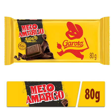 CHOCOLATE GAROTO MEIO AMARGO 40%CACAU 80G