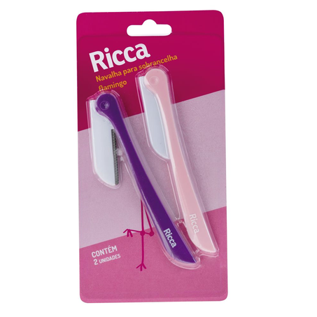 Conjunto de Navalhas Flamingo para Sobrancelha Ricca com 2 Unidades