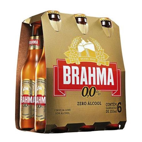Brahma zero álcool long neck 355ml caixa com 6 unidades
