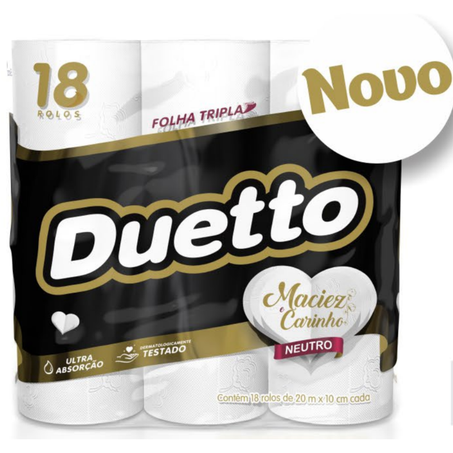 Papel higienico neutro folha tripla duetto 20m c/18