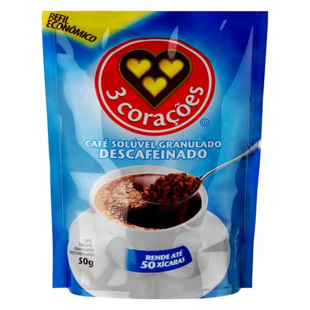 Café solúvel granulado descafeinado 3 corações sachê