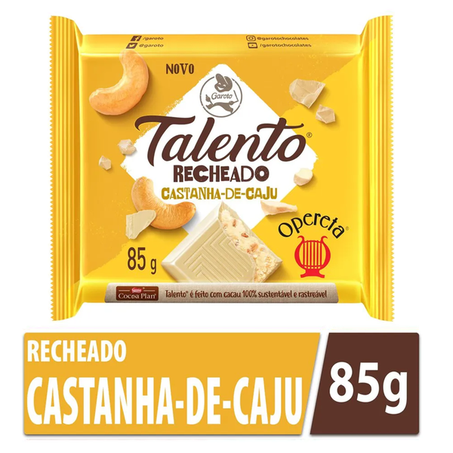 CHOCOLATE GAROTO TALENTO OPERETA BRANCO/CAJU 85G