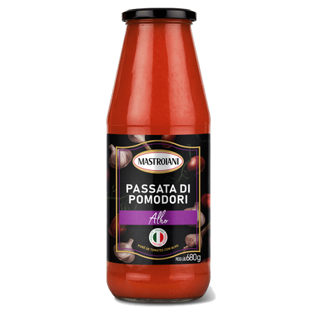 Purê de Tomate Mastroiani Passata Di Pomodori com Alho Garrafa 680gr