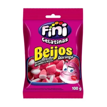 Bala Fini Gelatina Beijos Morango Pacote 80g 
 