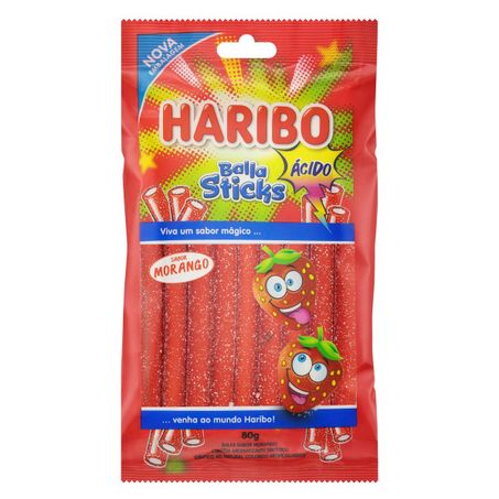 BALA MORANGO ÁCIDO HARIBO BALLA STICKS