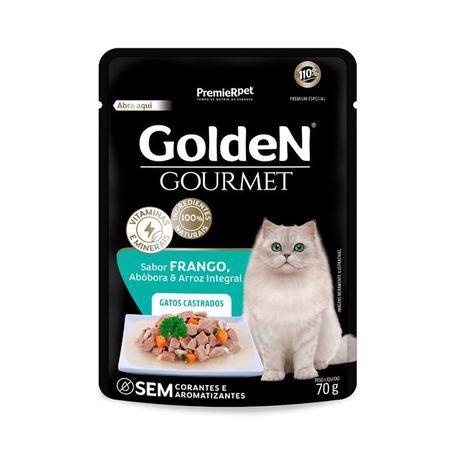 Sache Ração Úmida Golden Gourmet para Gatos Castrados Sabor Frango 70Gr