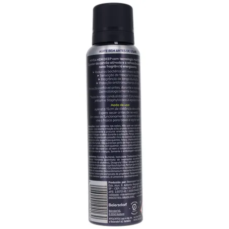 Antitranspirante Aerosol Nivea Men Deep Sport 72H Carvão Ativado Frasco Spray 150ml 360-17