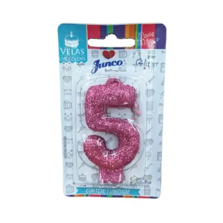 Vela Aniversario Junco Mini Glitter N5 Pink