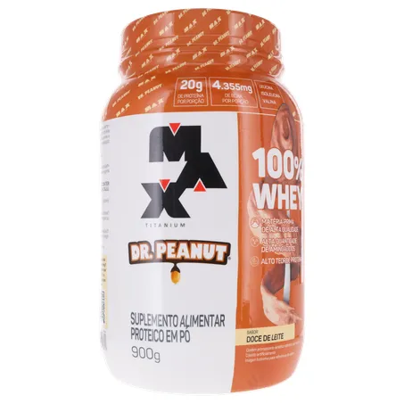 SUPLEMENTO WHEY PROTEIN MAX TITANIUM DR.PEANUT DOCE DE LEITE POTE 900G 360-34