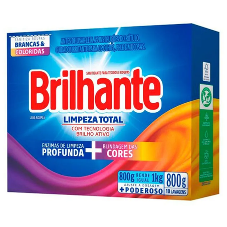 Lava roupas po brilhante 800gr cuidado total cx