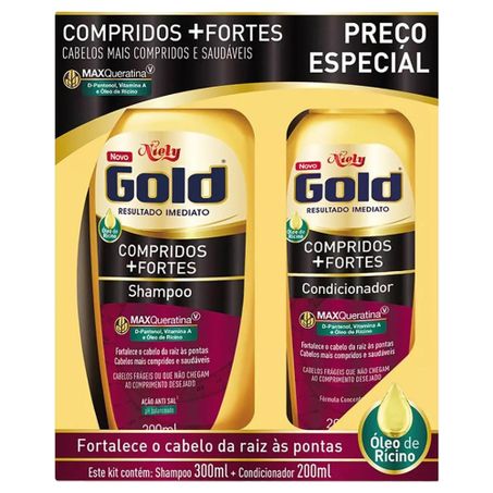 KIT SHAMPOO 300ML + CONDICIONADOR 200ML NIELY GOLD COMPRIDOS + FORTES