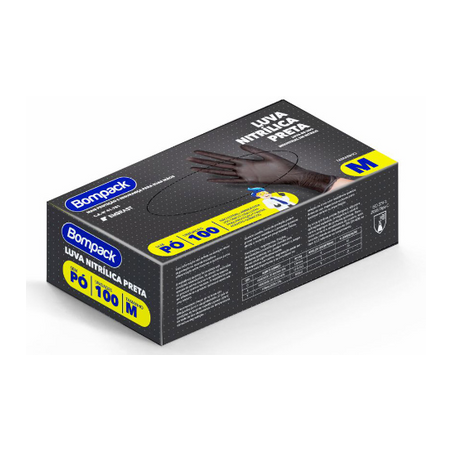 Luva descartavel bompack c/100 nitrilica pto m