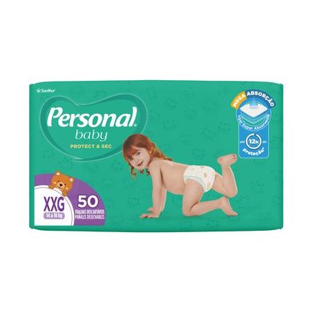 Fralda Descartavel Personal Baby Hiper Protect & Sec XXG Pacote Leve 50 unidades Pague 47 unidades