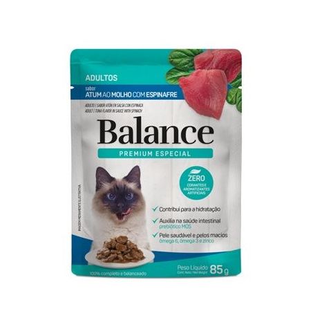 Ração gatos adultos atum ao molho com espinafre balance 85g