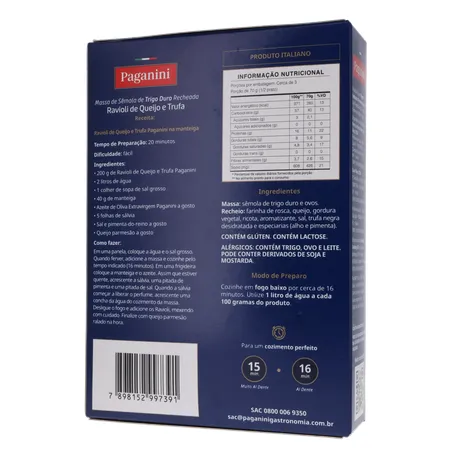 Massa Ravioli Paganini Queijo e Trufa Caixa 200gr 360-20
