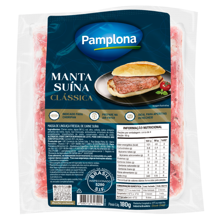 Manta Massa de Linguiça Frescal de Carne Suína Congelada Clássica Pamplona 180g