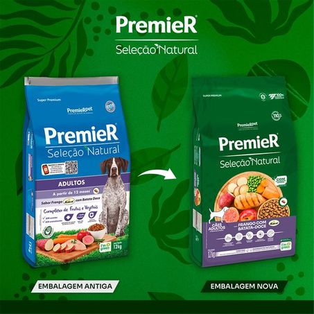 Ração Seleção Natural Premier para Cães Adultos sabor Frango com Batata Doce 12Kg 360-1