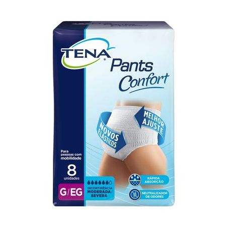 ROUPA ÍNTIMA ADULTO TENA PANTS CONFORT INCOTINÊNCIA MODERADA/ SEVERA G/EG PACOTE C/8UNID