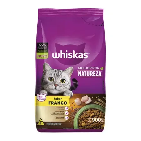 Ração whiskas natureza frango com leite pacote 900g